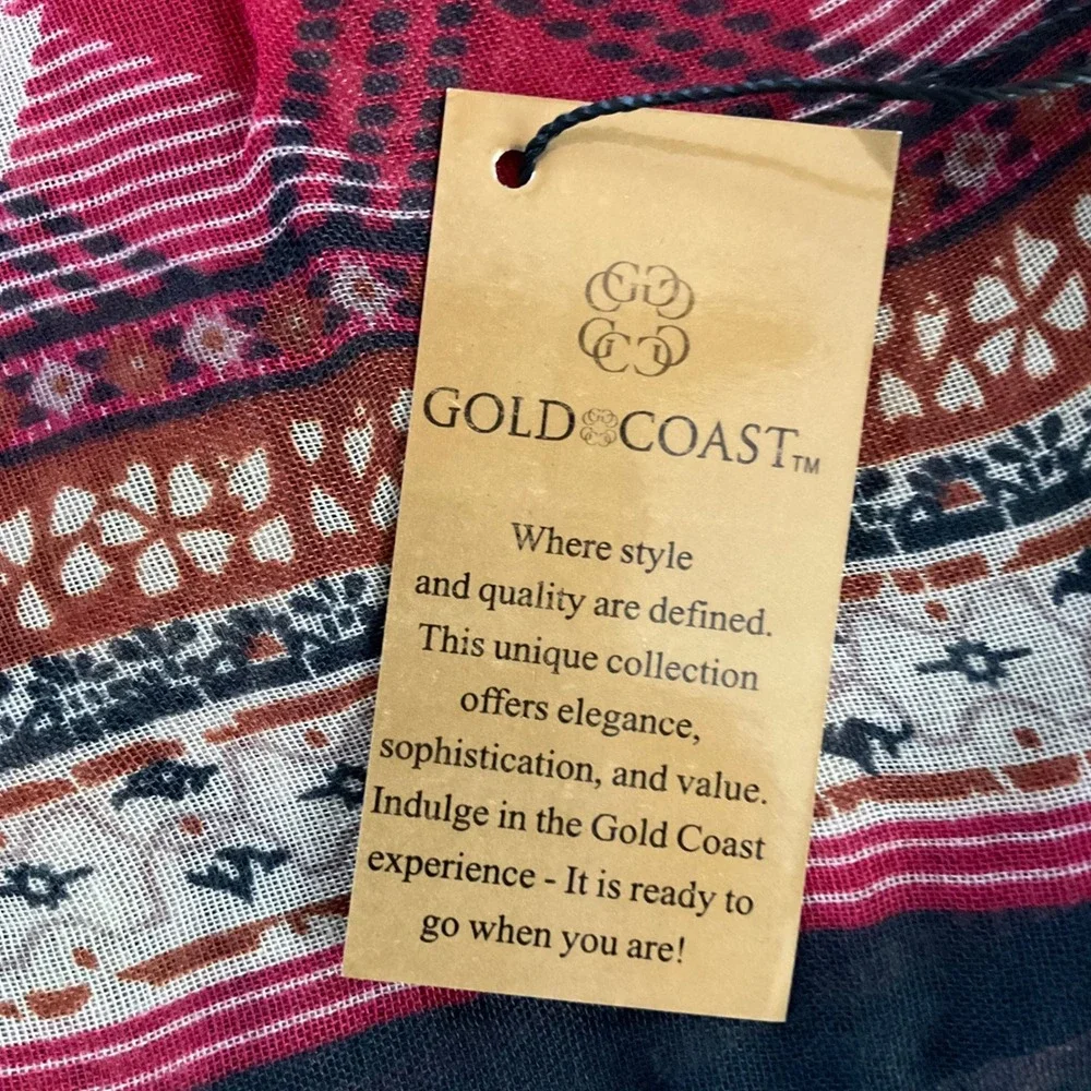 Gold Coast Bohemian Patchwork Scarf Wrap Shawl Red Beige‎ Boho Festival
